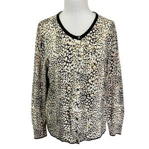 Lands' End Cardigan XL Black and Cream V-Neck Buttoned